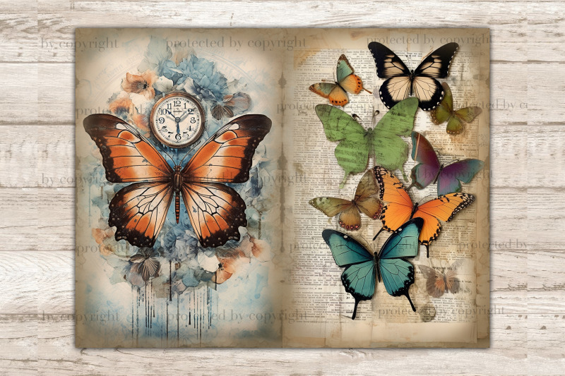 butterfly-junk-journal-pages-digital-collage-sheet