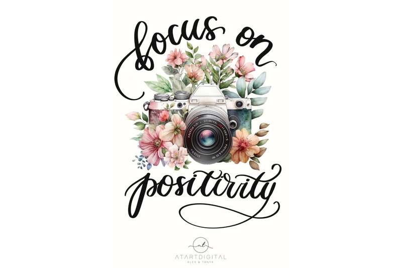 focus-on-positivity-png-instant-download-floral-photo-camera-vintage