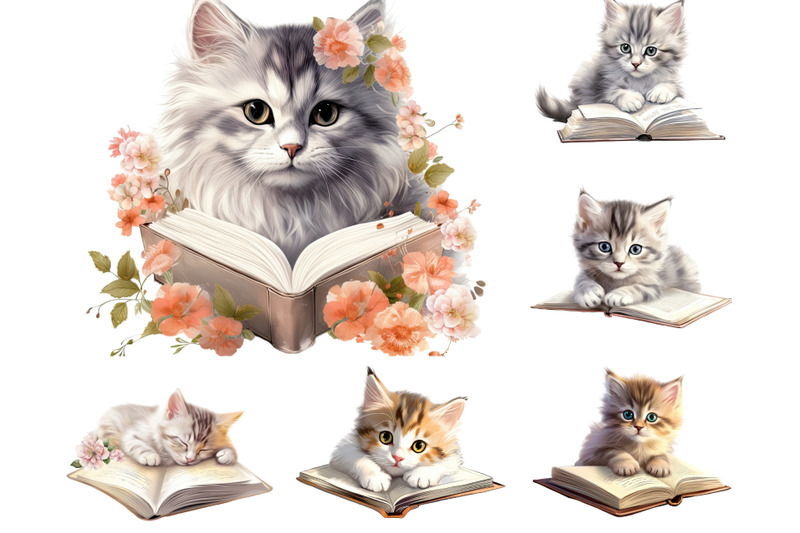 cute-cats-clipart-with-books-12-png-files