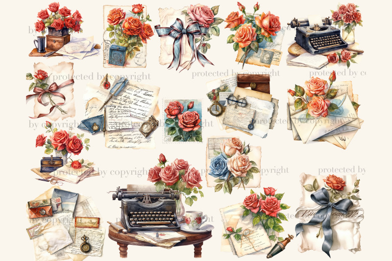 mail-post-clipart-vintage-roses-illustration