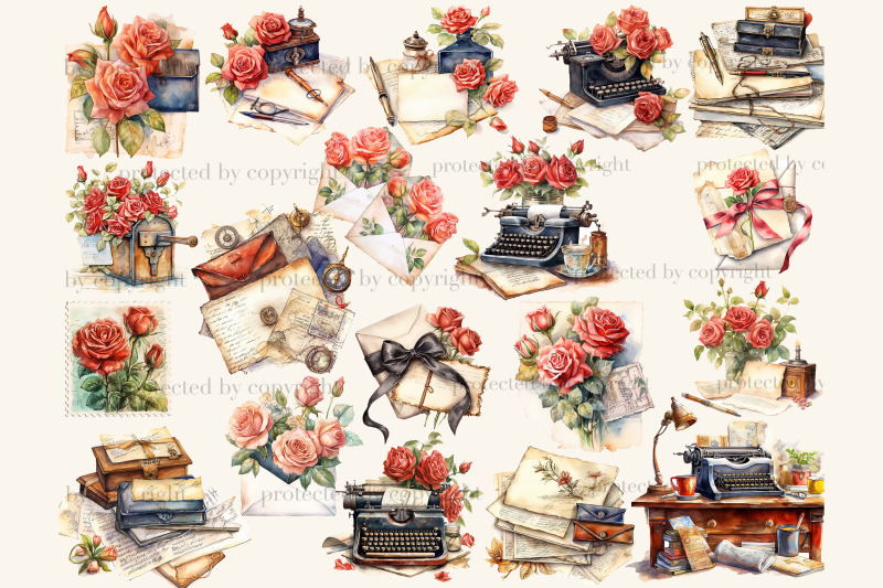 mail-post-clipart-vintage-roses-illustration