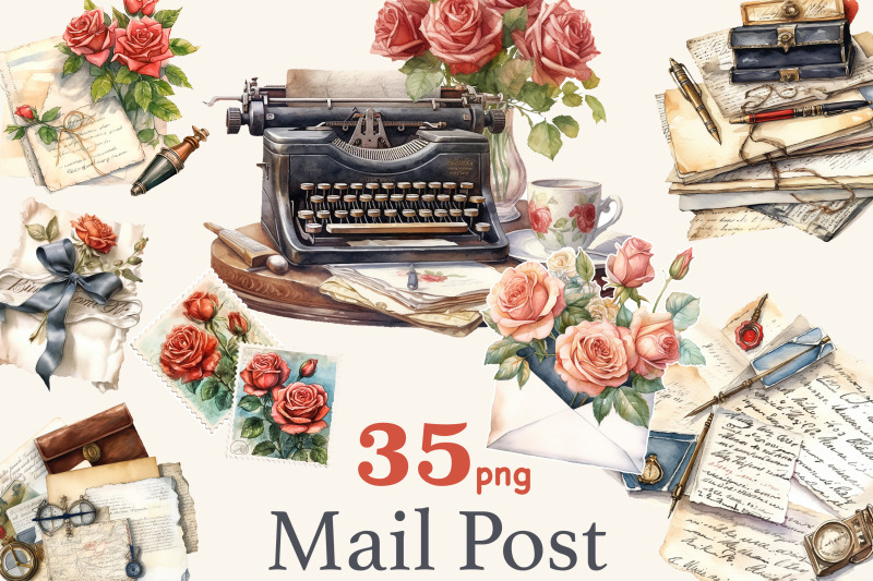 mail-post-clipart-vintage-roses-illustration