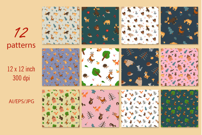 forest-animals-digital-paper-seamless-patterns