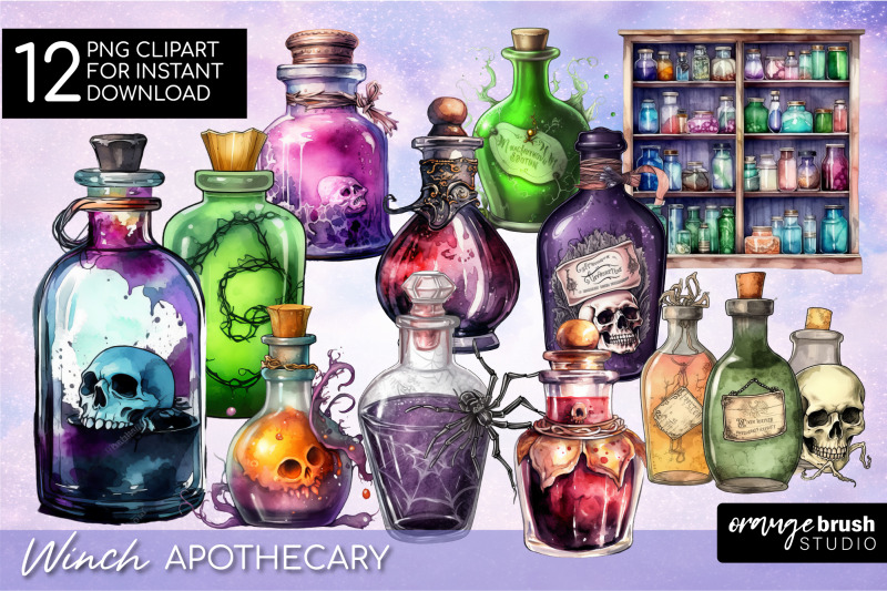 witch-apothecary-clipart-watercolor-halloween-potion-bundle