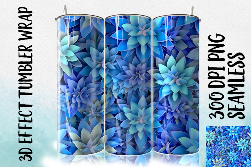 3d-blue-star-flower-tumbler-wrap