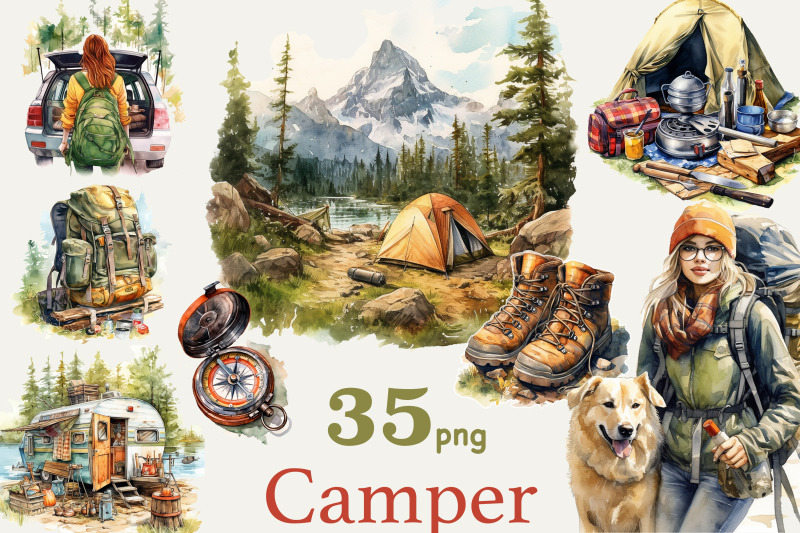 camping-clipart-png-bundle-hiking-landscape