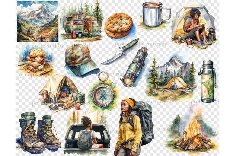 camping-clip-art-tourist-illustration-bundle