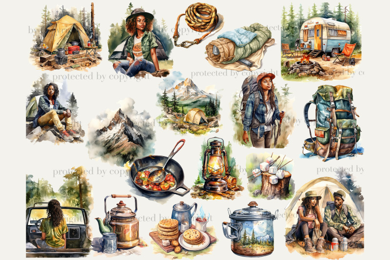 camping-clip-art-tourist-illustration-bundle