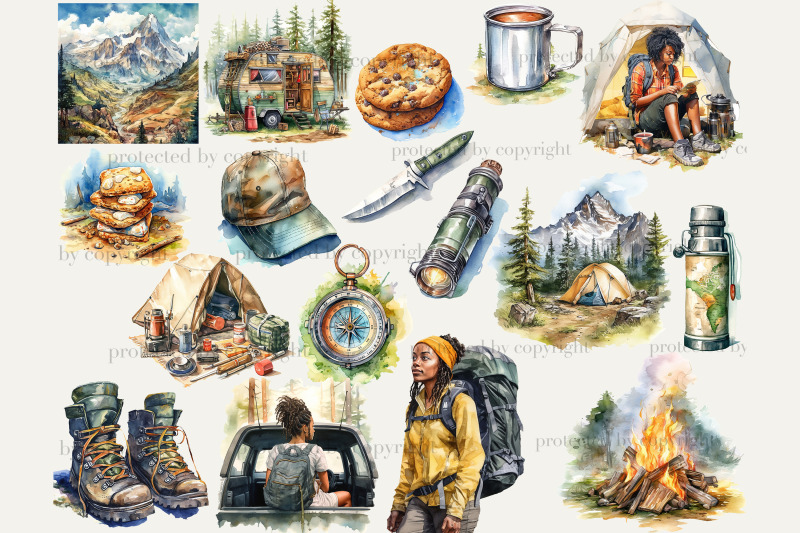 camping-clip-art-tourist-illustration-bundle