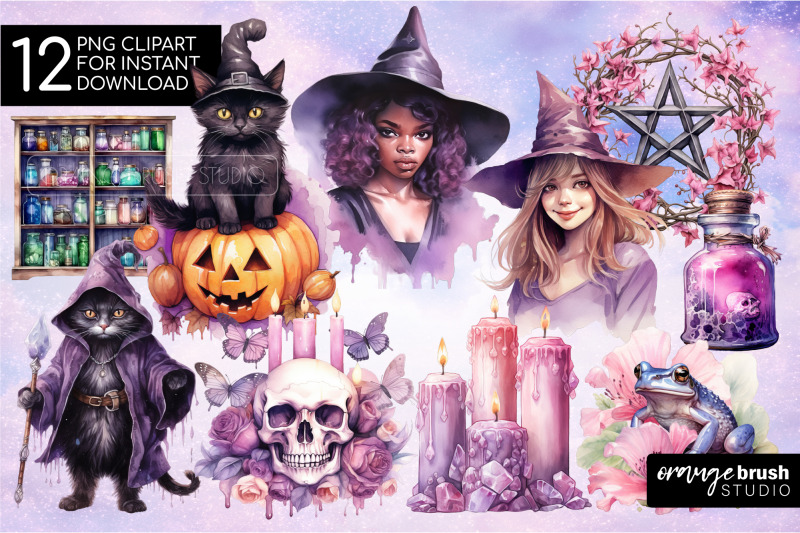 purple-witch-clipart-bundle-watercolor-halloween-clipart