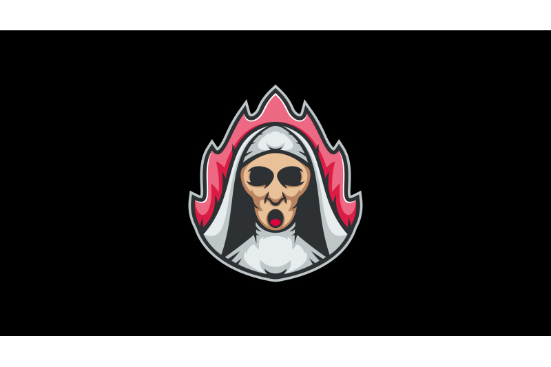 evil-ghost-nun-head-logo-abstract-vector-template