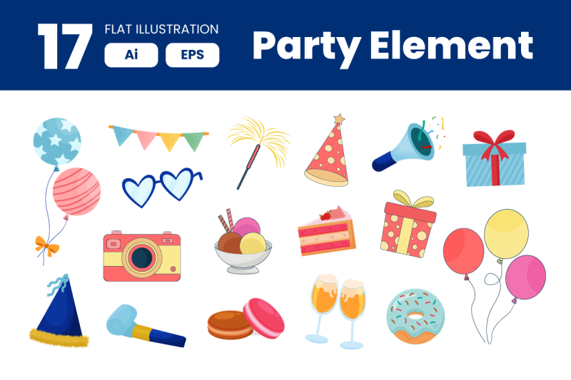 collection-of-party-element-in-flat-illustration