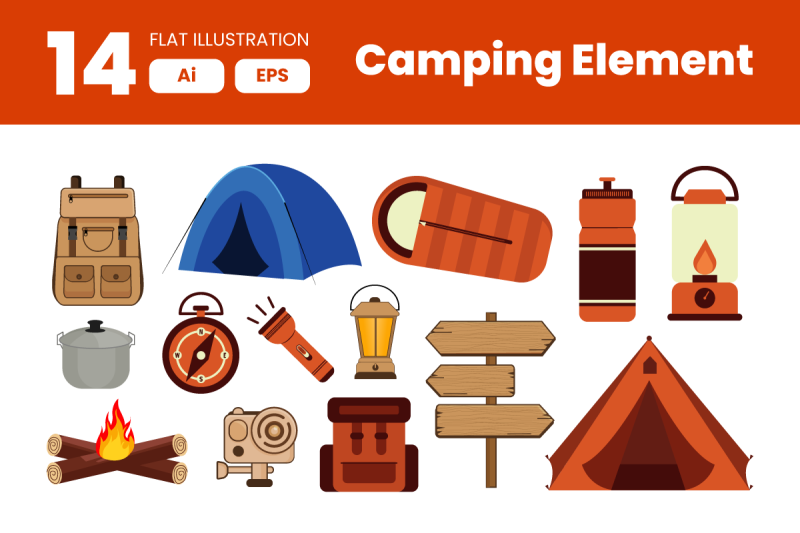 collection-of-camping-equipment-element-in-flat-illustration