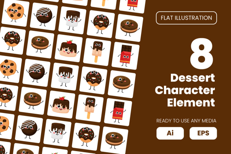 collection-of-dessert-character-element-in-flat-illustration