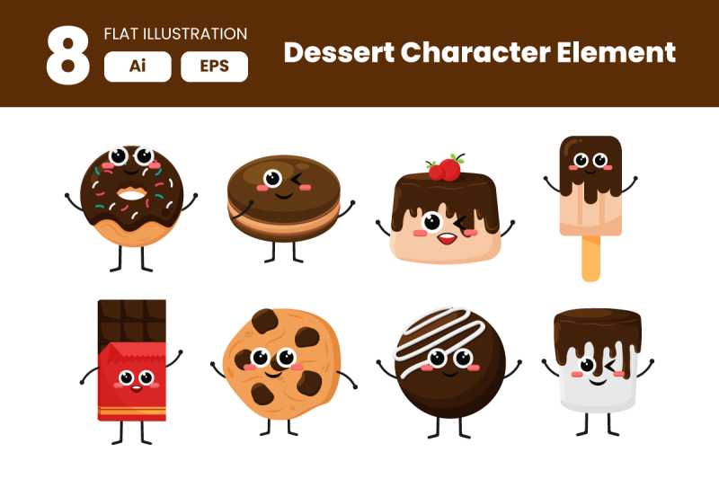 collection-of-dessert-character-element-in-flat-illustration