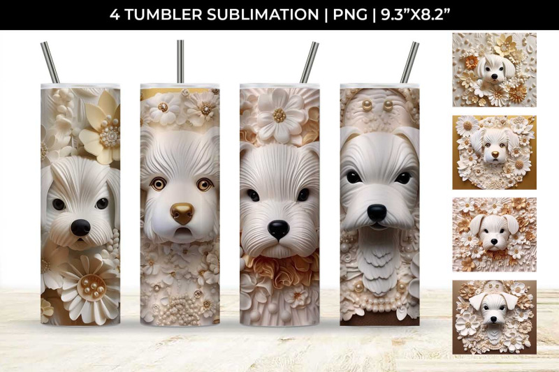 3d-white-floral-maltese-dog-tumbler-wrap-20-oz-sublimation-png-bundle