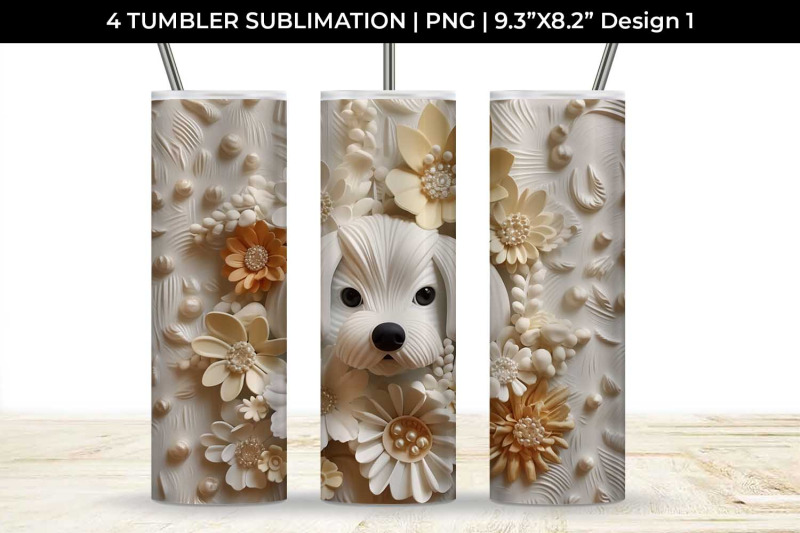 3d-white-floral-maltese-dog-tumbler-wrap-20-oz-sublimation-png-bundle