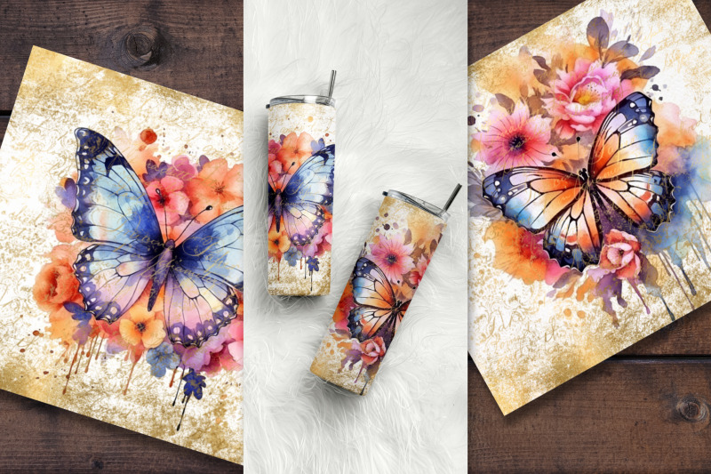 vintage-butterfly-tumbler-wrap-sublimation-png