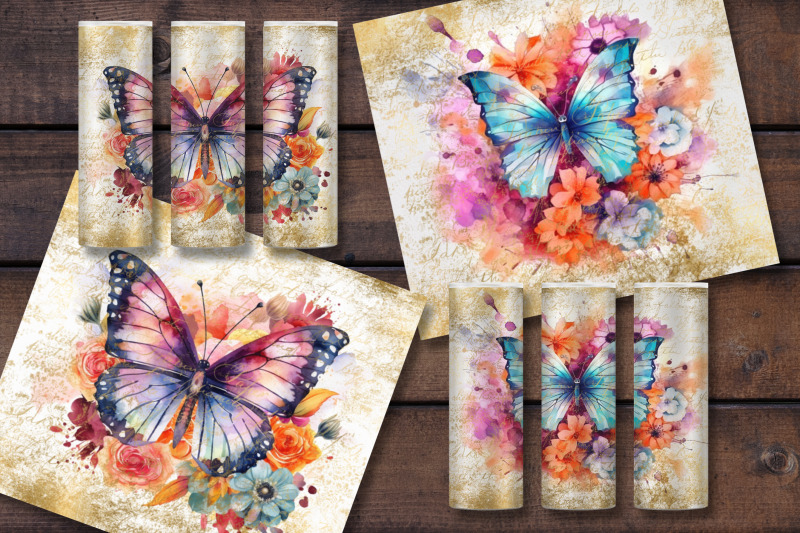 vintage-butterfly-tumbler-wrap-sublimation-png