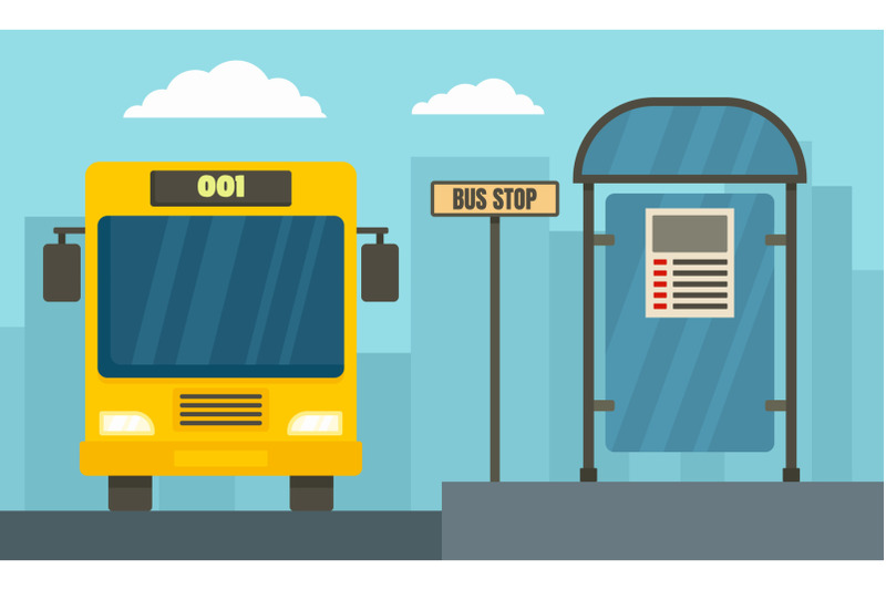 school-bus-station-concept-banner-flat-style