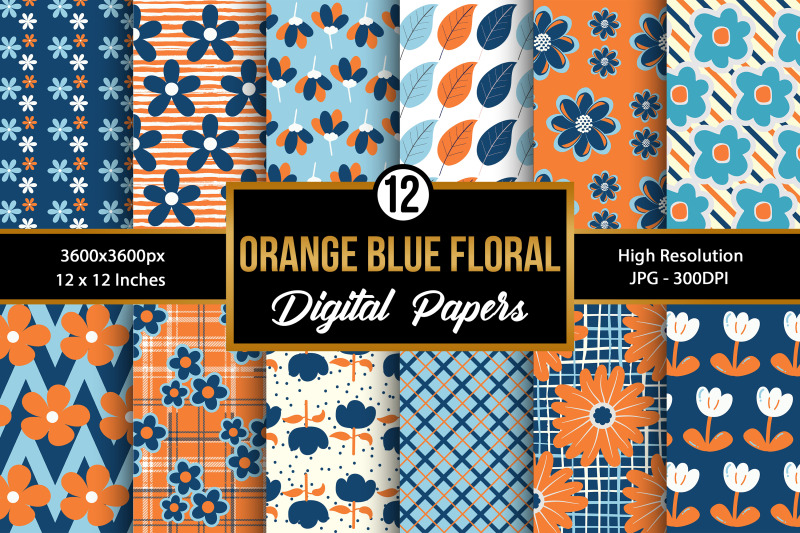 orange-and-blue-cute-flowers-seamless-pattern-digital-papers