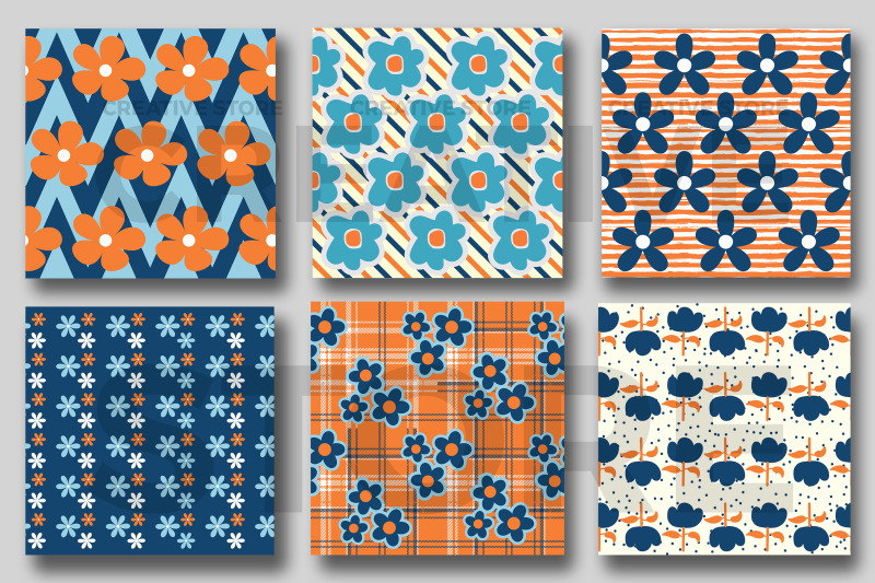 orange-and-blue-cute-flowers-seamless-pattern-digital-papers