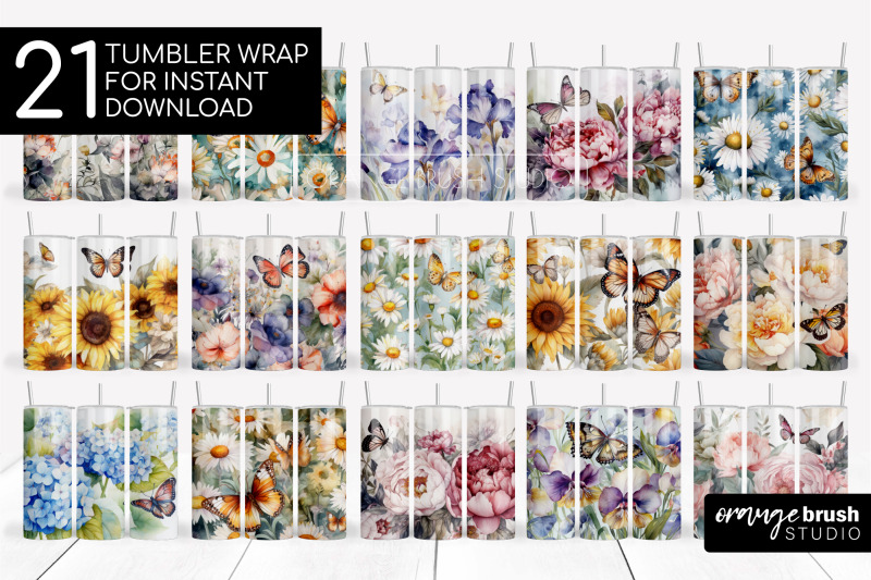 flowers-tumbler-sublimation-summer-tumbler-wrap-bundle