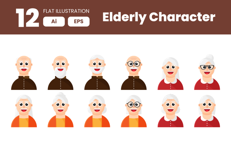 collection-of-elderly-character-element-in-flat-illustration