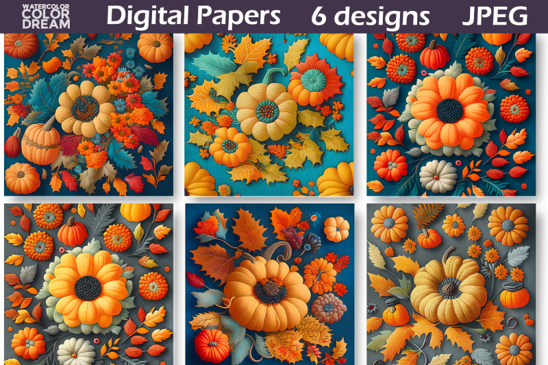 fall-pumpkin-digital-paper-3d-pumpkin-background-nbsp