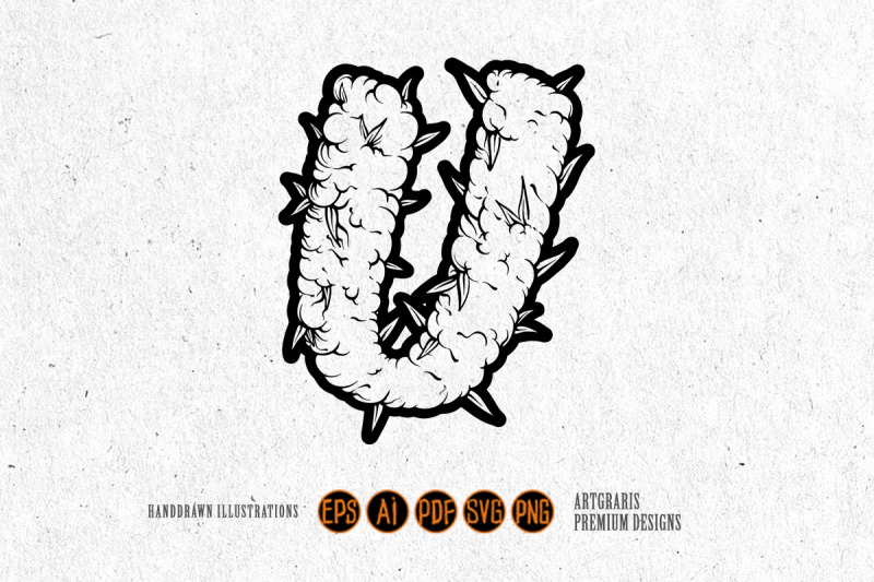 monogram-initial-letter-u-cannabis-smoke-effect-illustrations-silhouet