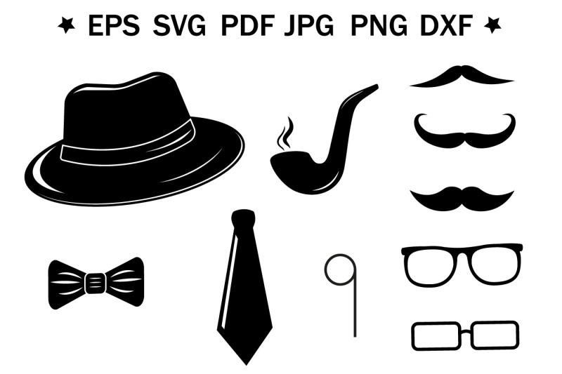 male-image-in-a-hat-and-mustache-set-of-accessories-svg