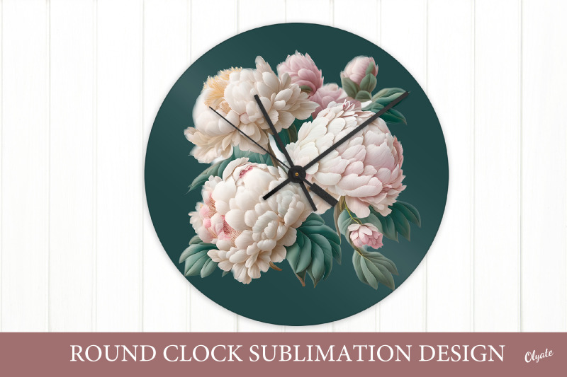 peony-clock-sublimation-flower-face-clock-design-png