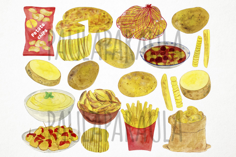 watercolor-potato-clipart-chips-clipart-fries-clipart-food