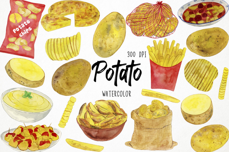 watercolor-potato-clipart-chips-clipart-fries-clipart-food