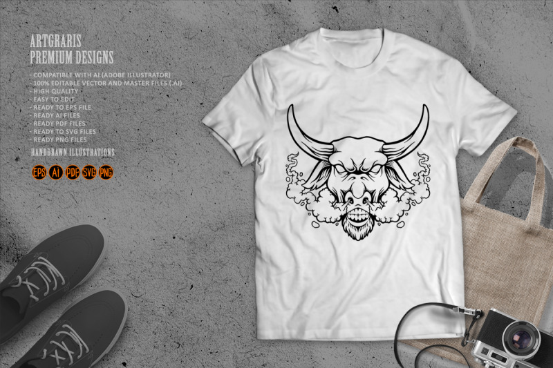 bull-head-angry-smoking-cannabis-logo-illustrations-silhouette