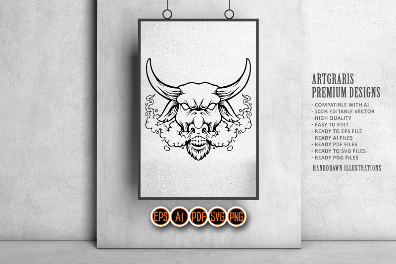 bull-head-angry-smoking-cannabis-logo-illustrations-silhouette