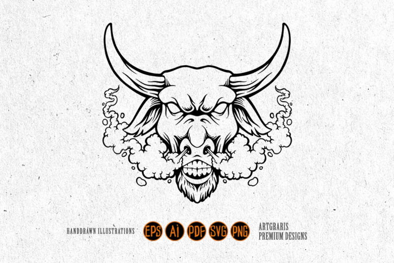 bull-head-angry-smoking-cannabis-logo-illustrations-silhouette