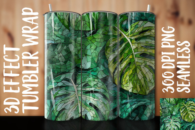 3d-green-monstera-tumbler-wrap