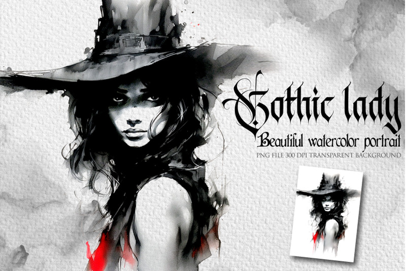 gothic-lady-watercolor-portrait-clipart