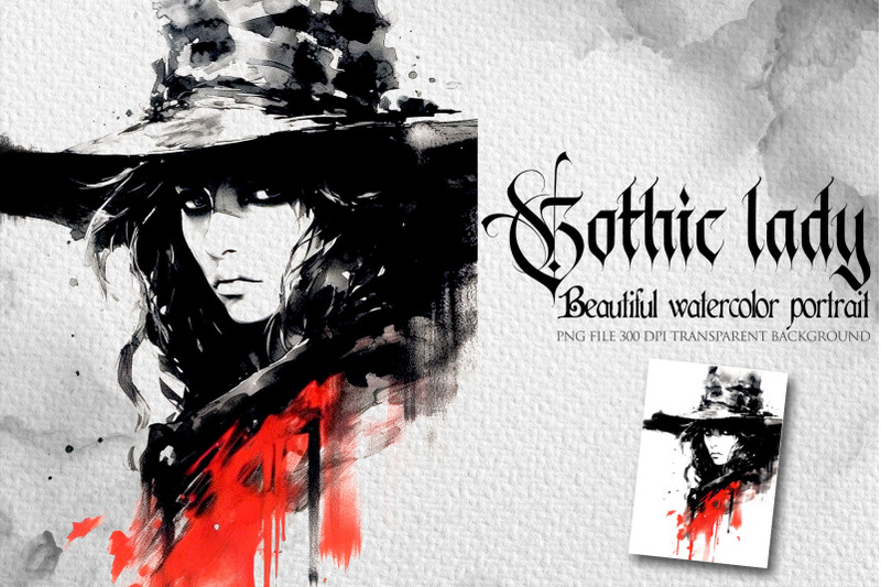 gothic-lady-watercolor-portrait-clipart