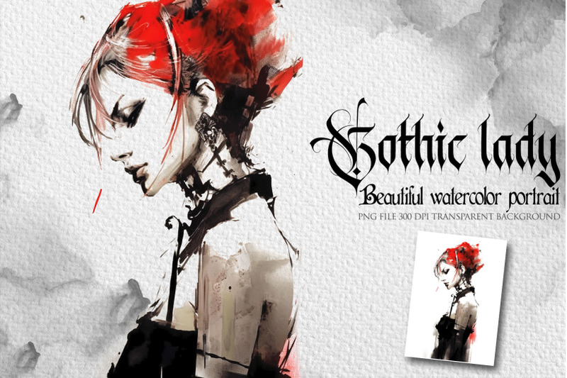 gothic-lady-watercolor-portrait-clipart