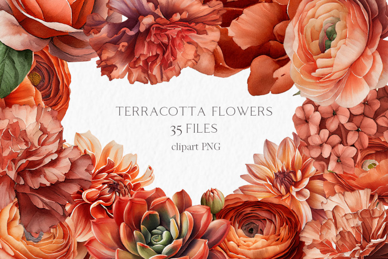 terracotta-flowers-watercolor-clipart-png-boho-wedding-autumn-fall