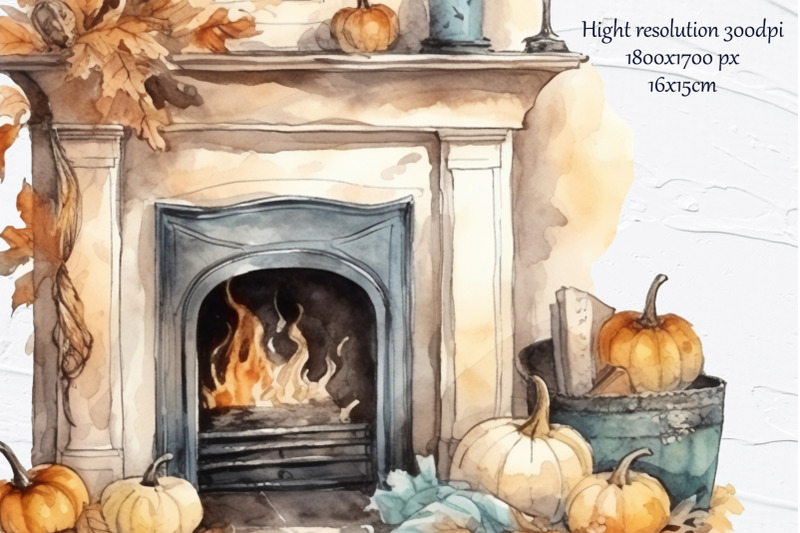 autumn-fireplace-watercolor-clipart-halloween