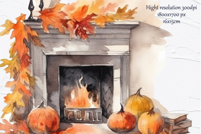 autumn-fireplace-watercolor-clipart-halloween