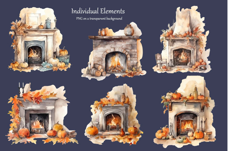 autumn-fireplace-watercolor-clipart-halloween