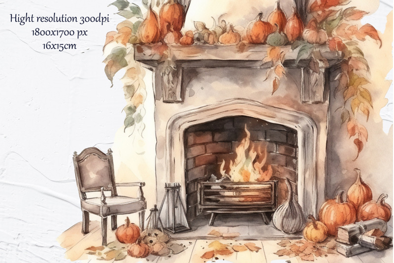 autumn-fireplace-watercolor-clipart-halloween