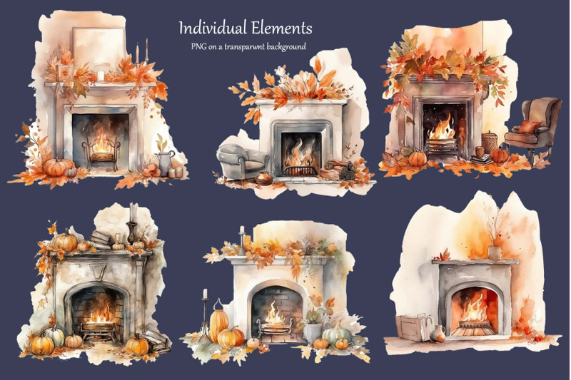 autumn-fireplace-watercolor-clipart-halloween