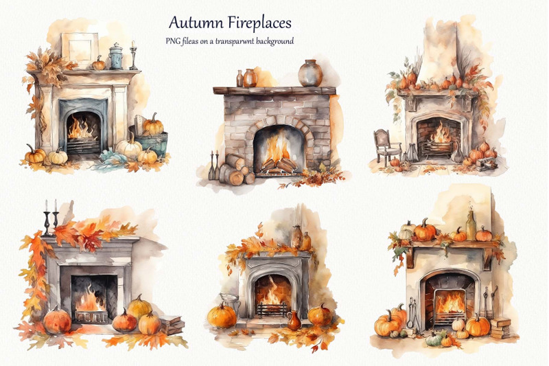 autumn-fireplace-watercolor-clipart-halloween