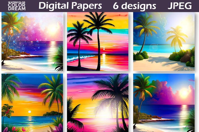 beach-digital-paper-beach-sunset-digital-paper