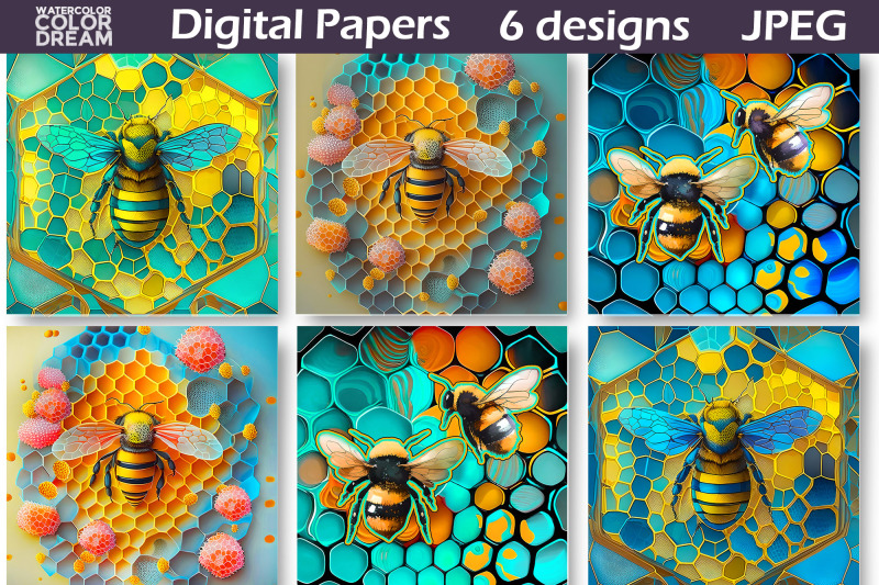 honeycomb-bee-illustration-bee-digital-paper-nbsp